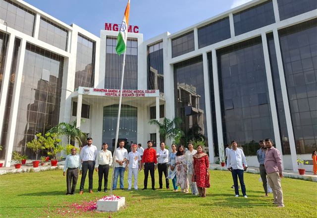Flag hoisting ceremony at the college campus